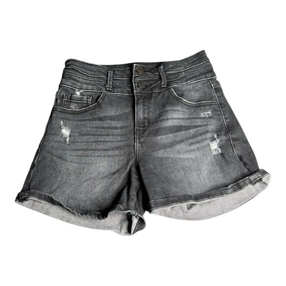 Kancan Kurvy Ultra High Waist Black Two Button Denim Shorts Size 27 - Picture 1 of 6
